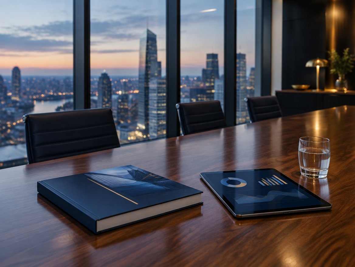 Research report on a boardroom table